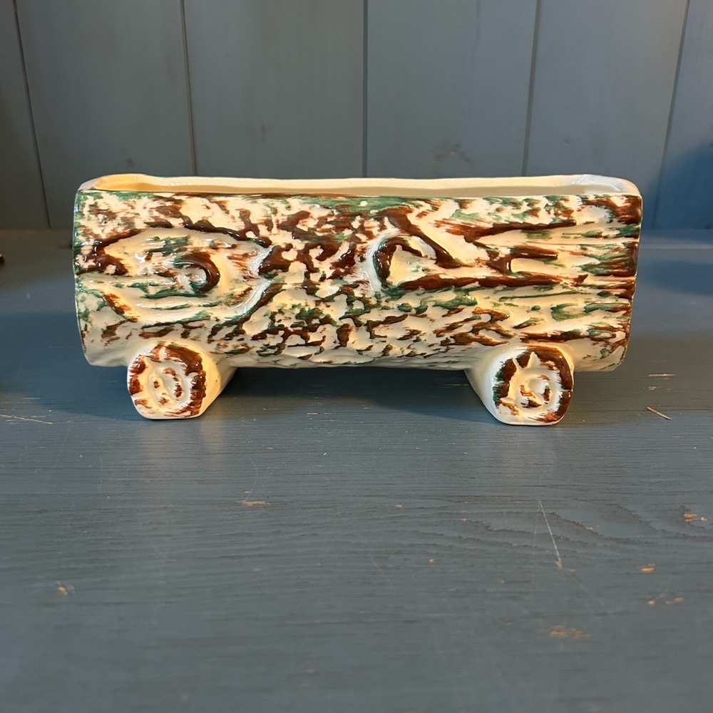 Vintage Planter For Small Plants (ceramic) Wood Log